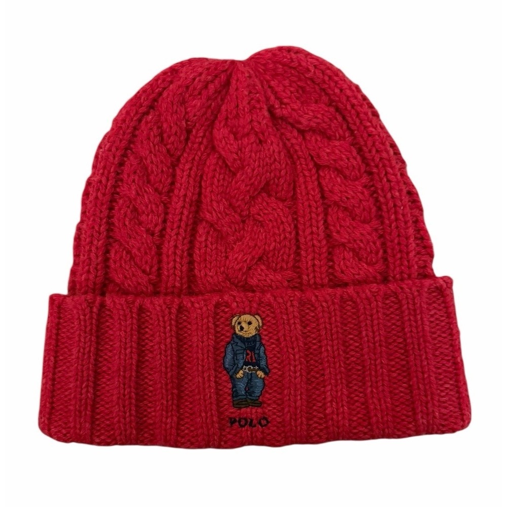 Polo Ralph Lauren Men's Cable Knit Bear Beanie Red